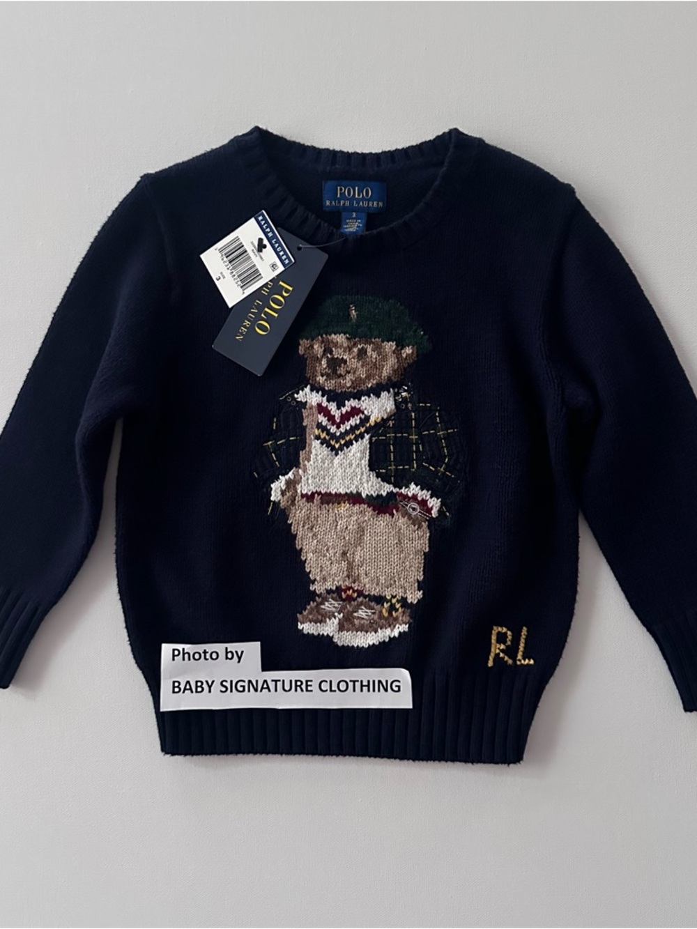 Polo Ralph Lauren 3T Toddler Boy Navy Bear Knit Sweater Crew Neck NWT